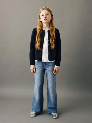 Jeansy wide leg z postrzępionym dołem średni niebieski - Dzieci - - MANGO KIDS