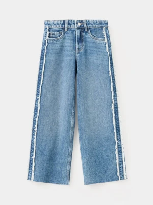 Jeansy wide leg z postrzępionymi szwami średni niebieski - Dzieci - MANGO KIDS