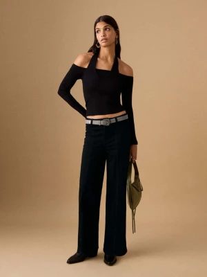 Jeansy wide leg z przeszyciami black denim - Teen - - MANGO TEEN