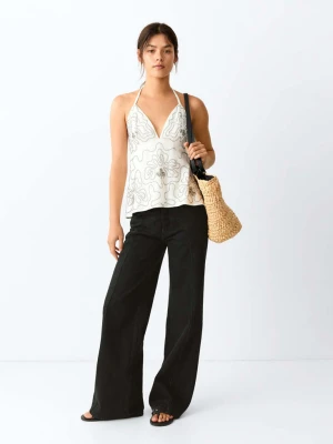 Jeansy wide leg z przeszyciem black denim - Teen - MANGO TEEN