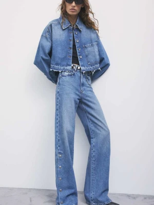 Jeansy wide leg z rozcięciami Patrizia Pepe granatowy