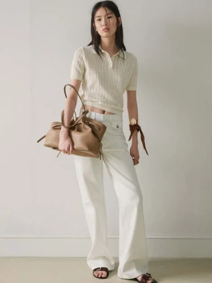 Jeansy wide leg z średnim stanem i kieszeniami biały - Kobieta - - MANGO