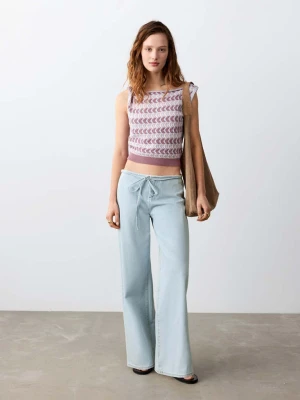 Jeansy wide leg z wiązaniem rozbielony niebieski - Teen - - MANGO TEEN