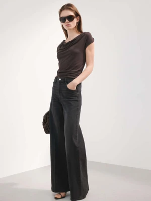 Jeansy wide leg z wysokim stanem black denim - Kobieta - - MANGO