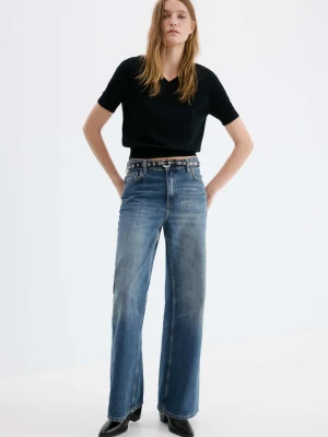 Jeansy wide leg z wysokim stanem ciemnoniebieski - Kobieta - - MANGO