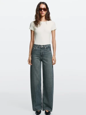 Jeansy Wide Leg Z Wysokim Stanem - Ciemnoniebieski - Massimo Dutti - Female