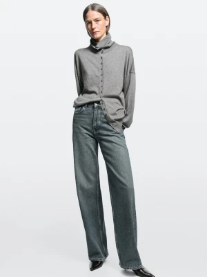 Jeansy Wide Leg Z Wysokim Stanem - Ciemnoniebieski - Massimo Dutti - Female