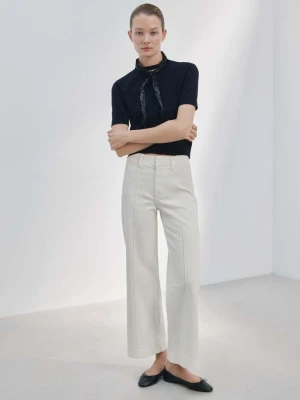 Jeansy wide leg z wysokim stanem i przeszyciami biały - Kobieta - - MANGO