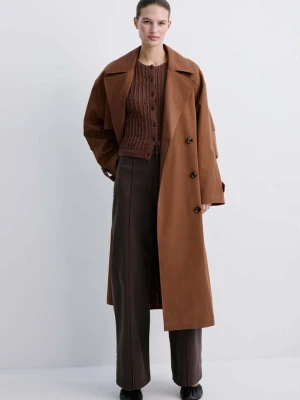 Jeansy wide leg z wysokim stanem i przeszyciami czekoladowy - Kobieta - - MANGO