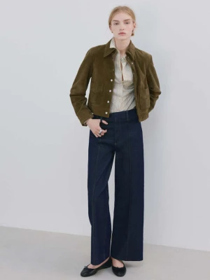 Jeansy wide leg z wysokim stanem i przeszyciami niebieski - Kobieta - - MANGO