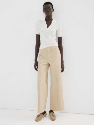 Jeansy wide leg z wysokim stanem i przeszyciami waniliowy - Kobieta - - MANGO