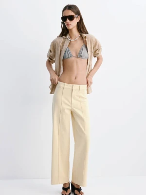 Jeansy wide leg z wysokim stanem i przeszyciami waniliowy - Kobieta - - MANGO