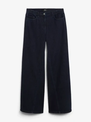 Jeansy wide leg z wysokim stanem i wygodnym pasem BonPrix niebieski