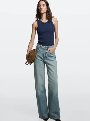 Jeansy Wide Leg Z Wysokim Stanem - Niebieski - Massimo Dutti - Female