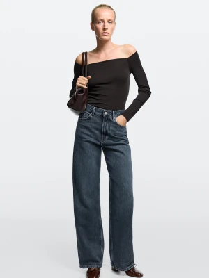 Jeansy Z Szerokimi Nogawkami I Wysokim Stanem - Średni Niebieski - Massimo Dutti - Female