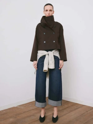 Jeansy wide leg z wywiniętym dołem niebieski - Kobieta - - MANGO