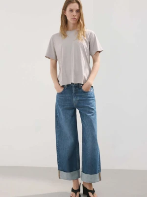 Jeansy wide leg z wywiniętym dołem średni niebieski - Kobieta - - MANGO