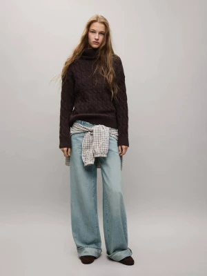Jeansy wide leg z wywiniętym dołem średni niebieski vintage - Teen - MANGO TEEN