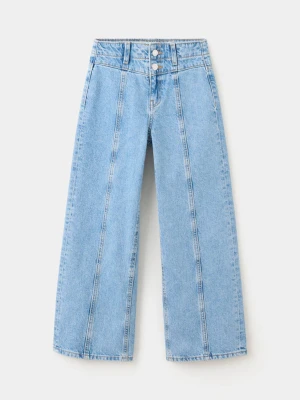 Jeansy wide leg z zapięciem na dwa guziki średni niebieski - Dzieci - MANGO KIDS