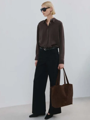 Jeansy wide leg ze średnim stanem black denim - Kobieta - - MANGO