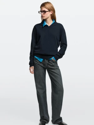 Jeansy Wide Leg Ze Średnim Stanem - Ciemnoniebieski - Massimo Dutti - Female