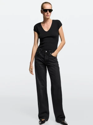 Jeansy Wide Leg Ze Średnim Stanem - Czarny - Massimo Dutti - Female
