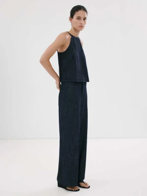 Jeansy wide leg ze średnim stanem niebieski - Kobieta - - MANGO