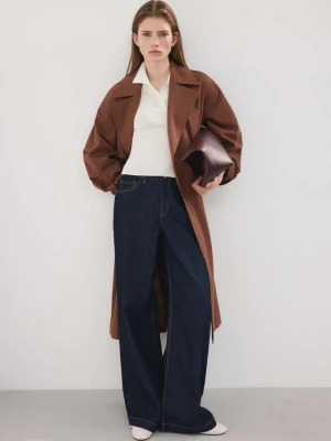 Jeansy wide leg ze średnim stanem niebieski - Kobieta - - MANGO