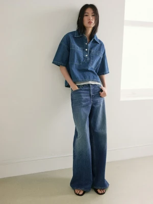 Jeansy wide leg ze średnim stanem średni niebieski - Kobieta - - MANGO