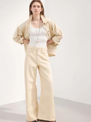 Jeansy wide leg ze średnim stanem waniliowy - Kobieta - - MANGO