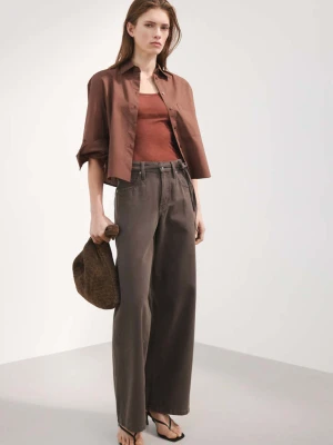 Jeansy wide leg ze sznurkiem czekoladowy - Kobieta - - MANGO