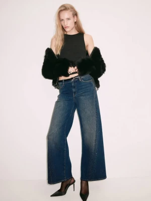 Jeansy wide leg ze zdobieniami ciemnoniebieski - Kobieta - MANGO