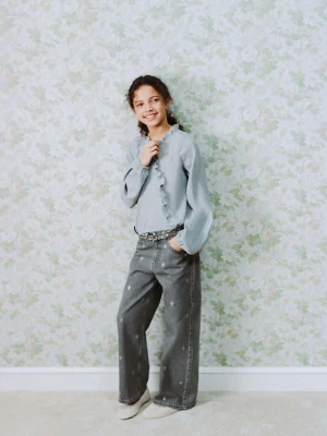 Jeansy wide leg ze zdobieniami szary denim - Dzieci - - MANGO KIDS