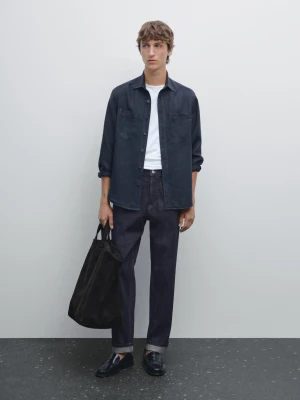 Jeansy Z Krajką - Granatowy - - Massimo Dutti - Mężczyzna