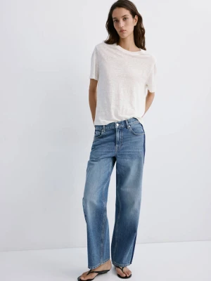 Jeansy z niskim stanem i kontrastowymi lampasami ciemnoniebieski - Kobieta - - MANGO