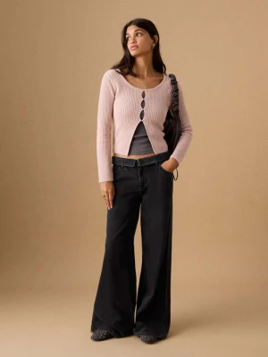 Jeansy z niskim stanem i wywinięciem black denim - Teen - - MANGO TEEN