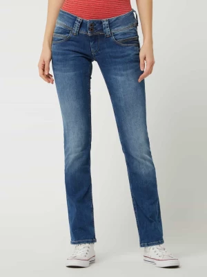 Jeansy z niskim stanem o kroju straight fit z dodatkiem streczu model ‘Venus’ Pepe Jeans