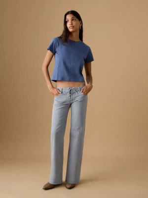 Jeansy z niskim stanem z troczkiem niebieski - Teen - - MANGO TEEN