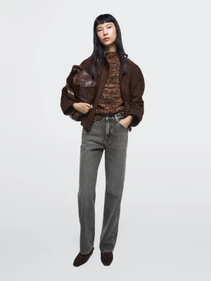 Jeansy Z Prostym Krojem I Wysokim Stanem - Brudnoszary - - Massimo Dutti - Kobieta