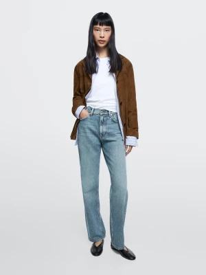 Jeansy Z Prostym Krojem I Wysokim Stanem - Jasnoniebieski - - Massimo Dutti - Kobieta