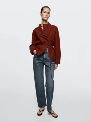 Jeansy Z Prostym Krojem I Wysokim Stanem - Średni Niebieski - - Massimo Dutti - Kobieta