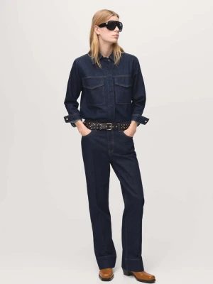 Jeansy z prostymi nogawkami i przeszyciem u dołu ciemnoniebieski - Kobieta - - MANGO