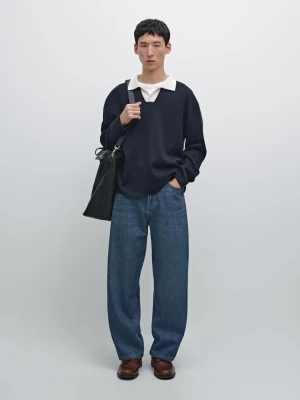 Jeansy Z Szerokimi Nogawkami - Ciemnoniebieski - - Massimo Dutti - Mężczyzna