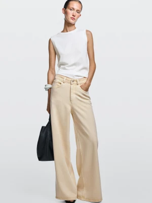 Jeansy Z Szerokimi Nogawkami I Niskim Stanem - Waniliowy - - Massimo Dutti - Kobieta