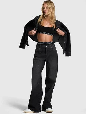 Jeansy z szerokimi nogawkami i średnim stanem Denim by PINK Victoria's Secret