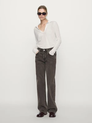 Jeansy Z Szerokimi Nogawkami I Średnim Stanem - Szary Naturalny - - Massimo Dutti - Kobieta