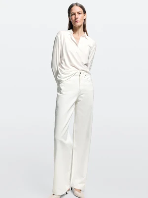 Jeansy Z Szerokimi Nogawkami I Wysokim Stanem - Biały Złamany - Massimo Dutti - Female
