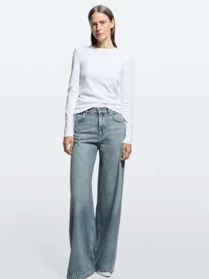Jeansy Z Szerokimi Nogawkami I Wysokim Stanem - Ciemnoniebieski - Massimo Dutti - Female