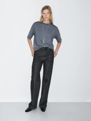 Jeansy Z Szerokimi Nogawkami I Wysokim Stanem - Ciemnoniebieski - - Massimo Dutti - Kobieta