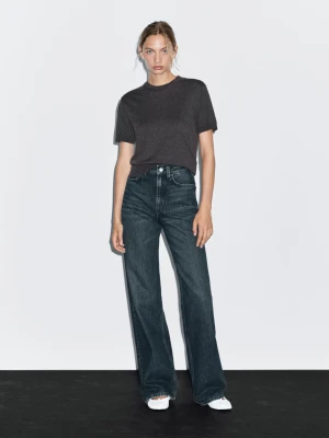 Jeansy Z Szerokimi Nogawkami I Wysokim Stanem - Ciemnoniebieski - - Massimo Dutti - Kobieta